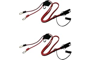 Tetra-Teknica MotoBasics Series RHS-01 12V Ring Terminal Harness with Black Fused 2-Pin Quick Disconnect Plug, 2 Feet, 16 Gauge Copper Wire, 10A Fuse, 2 Per Pack