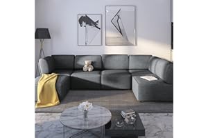 PUREMIND 149 Inches U-Shaped Modular Sectional Sofa Couch with Reversible Ottoman, Convertible 6-Seats Sofa Bed, Linen Sectional Couches for Living Room（Dark Grey）