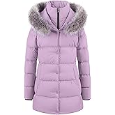 CREATMO US Women's Winter Snow Jacket Long Fur Puffer Coat With Removable Faux Fur Trim