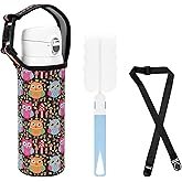 CAIRIAC Cartoon Owl Neoprene Sleeve Bottle Cup Carrier Pouch, Cup Holder Pouch with Carrying Handle, 16oz-21oz Portable Bottle Cooler Cover Holder Strap for Outdoor