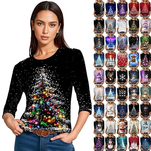 Christmas Jumpers For Women Christmas Tshirts Xmas Jumpers Sparkly Tops Ladies Sweatshirts Light Up T Shirt Funny Clothes Xmas Dresses Plus Size Clothing Cotton Outfits