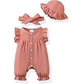 Renotemy Baby Girl Clothes Outfits Infant Summer Romper Cotton Linen Preemie Newborn Essentials Photography with Hat&Headband