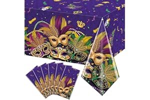 RAGNHILD 6 Pack Mardi Gras Tablecloth Party Decorations, Masquerade Dancing Party Tablecloth Decorations, Plastic Purple Table Cover Backdrop for Mardi Gras Carnival Party Supplies and Decors, 54 x 108 Inch