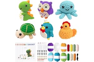 UXORSN 6PCS Crochet Kit for Beginners Crochet Animal Starter Kits Complete Knitting Supplies Yarn Hooks Step-by-Step Instruct