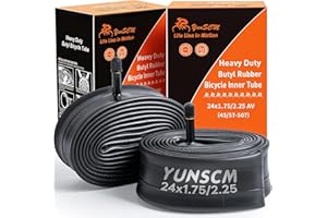 YUNSCM 2-PCS 24" Heavy Duty Bike Tubes 24x1.75/2.25 AV32MM Schrader Valve 45/57-507 Inner Tubes Compatible with 24 x 1.75 24x1.95 24x2.10 24x2.125 24x2.25 Cruisers, City, Mountain Bicycle Bike Tire Tubes