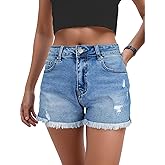 FEELNINE Jean Shorts Women High Waisted Stretchy Ripped Frayed Raw Hem Summer Denim Shorts