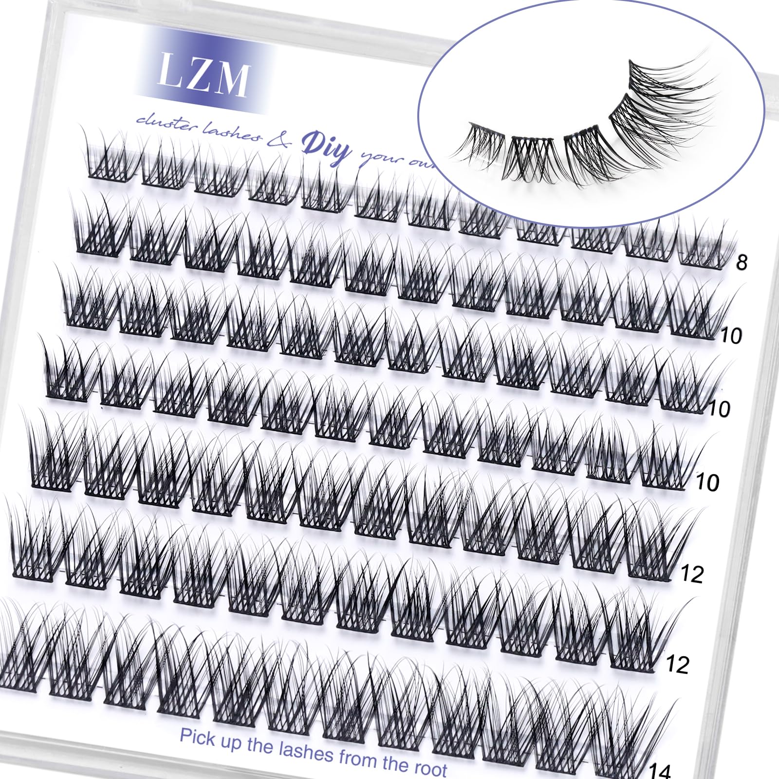 LZM Cluster Lashes 8-14mm Individual Eyelashes C Curl Individual Natural Reusable Lash Clusters Thin Band Natural Eyelashes (Moon-C-Mix) — image 1