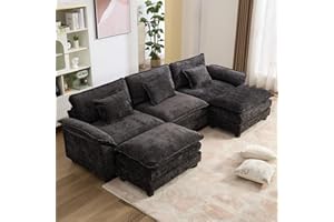 IPKIG 117" Sectional Sofa, Chenille U-Shaped Couch Comfy Upholstered 3-Seat Sofa with 2 Ottoman, 3 Lumbar Pillow, Deep Seat M