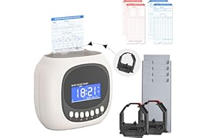 TIMOZIA Time Clocks for Employees Small Business, Auto-Align Time Clock, 6 Punches per Day Time Machine | Clock in Machine for Employees with 100 Time Cards, 2 Ink Ribbons(1 Inside) and 1 Rack
