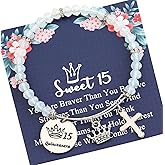 FEELMEM Girl Sweet 15 Gift 15 Quinceanera Charm Beaded Bangle Bracelet Quinceanera 15th birthday Party Gifts for Her