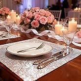 Glitter Rhinestone Table Mat, 12x18 inch Rectangular, Diamond Placemat for Party Decoration, Anniversary, Birthday, Graduation (1, Silver)