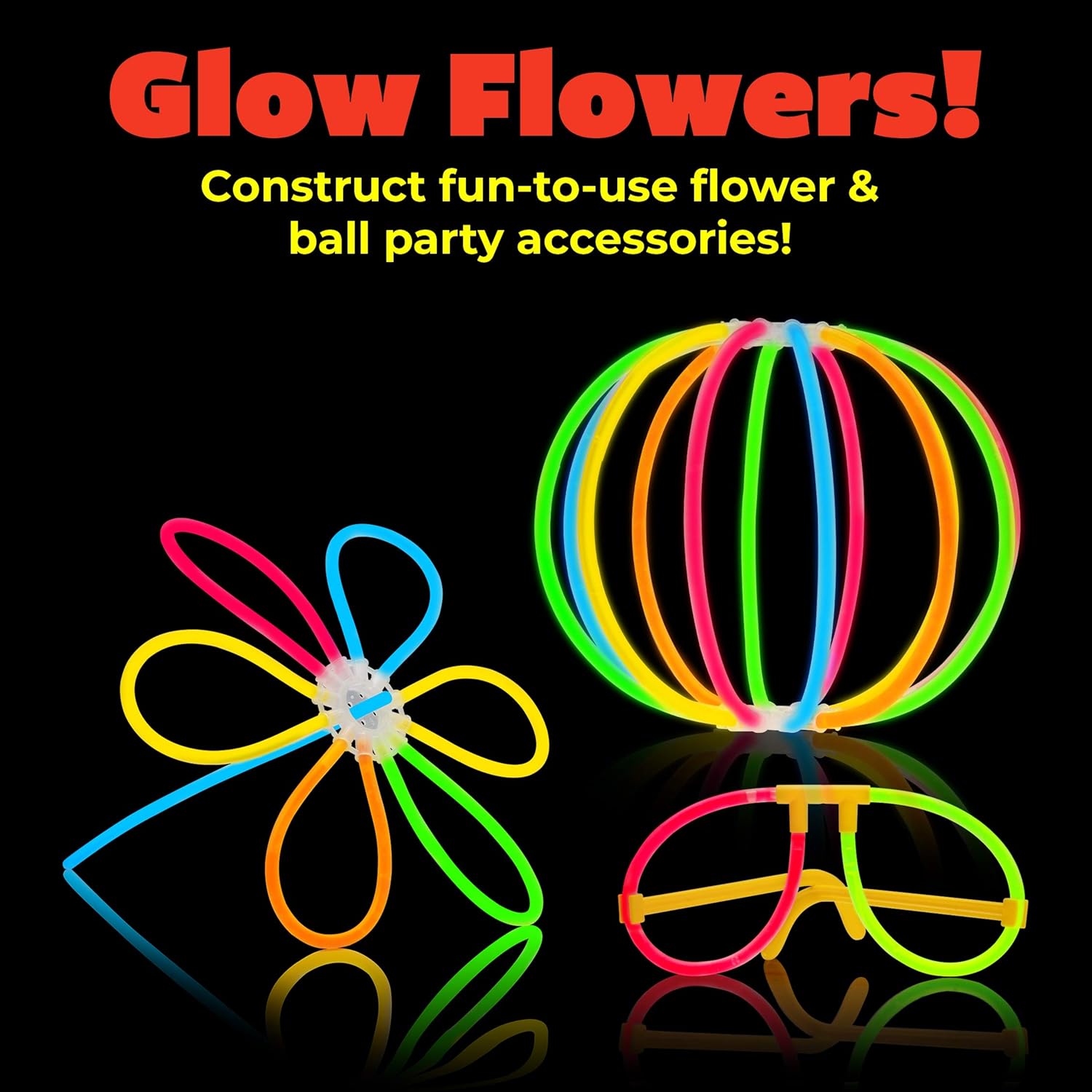PartySticks Moondance Glow Sticks and Connectors - 40pk Party Decorations Glow in The Dark Party Favors with 16 Glow Sticks, 24 Connectors for Light Up Glasses, Glow Necklaces, Glow Bracelets: Toys & Games
