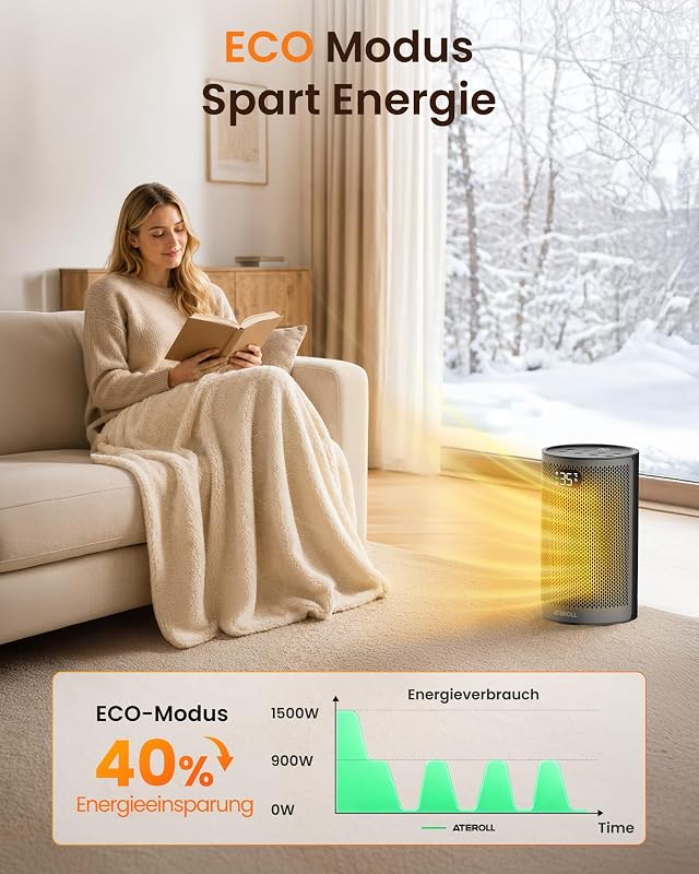 Heizlüfter Energiesparend Klein 1500W, 3 Modi Tragbare Heizstrahler — Foto 4 von 8