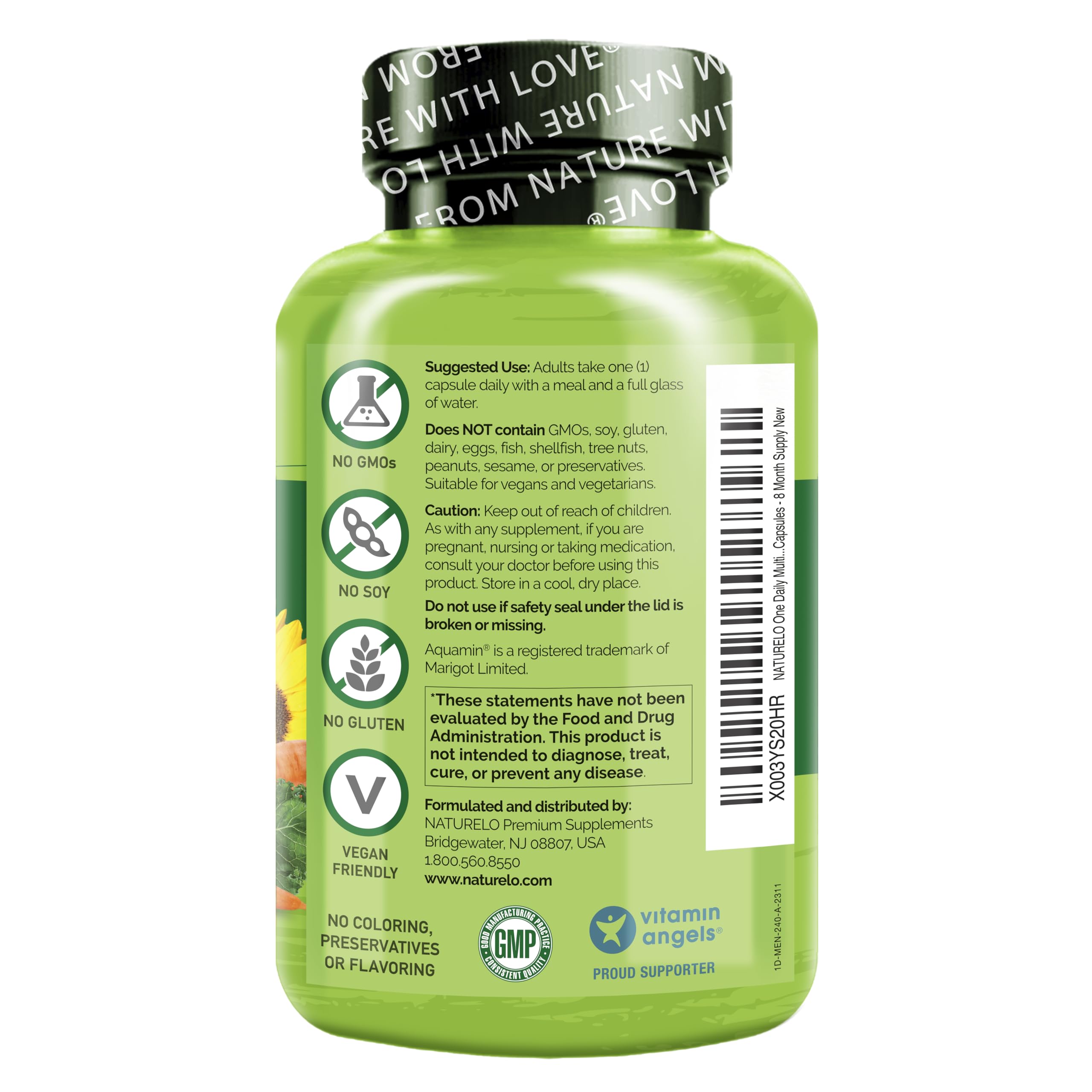 NATURELO Mens Multivitamins - One Daily Multivitamin for Men with Vitamins, Minerals & Organic Whole Foods, Boost Energy & Health, Non-GMO, 240 Vegetarian Capsules