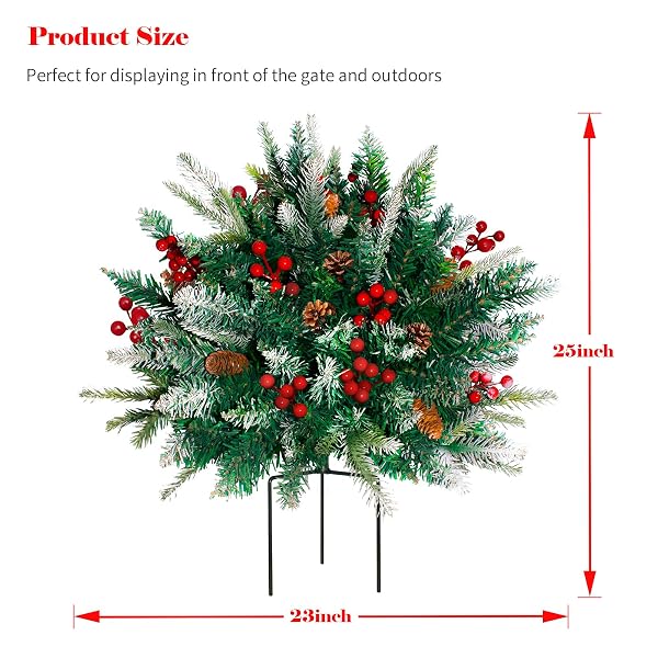 2 PACK LIGHTED ARTIFICIAL CHRISTMAS URN FILLER, BATTERY OPERATED PRE-LIT MINI XMAS TREES, TRIPOD STAKE AND LED LIGHTS CHRISTMAS PORCH DECORATIONS FOR PORCH, YARD, GARDEN, FLOWER BEDS（MULTICOLOR）
