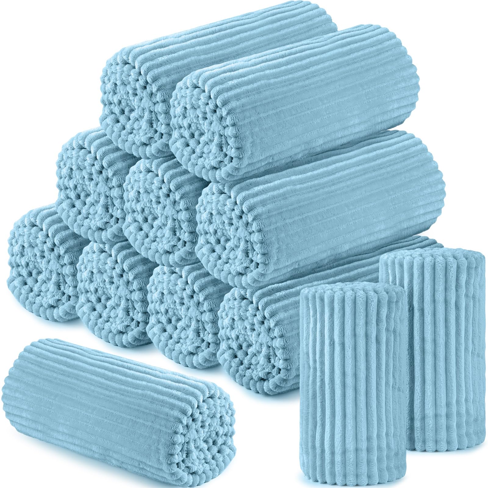 Photo 1 of Buryeah 12 Pcs Flannel Throw Blanket Bulk 50 x 60 in Sleepover Blankets Outdoor Wedding Throw Lightweight, Oeko-TEX Standard 100 Certified for Sofa Donation Homeless Gifts (Teal)