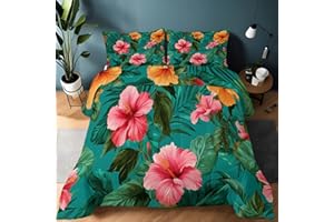 Tropical Leaves Flowers Comforter Twin XL 3 Pieces, Green Printed Reversible Bedding Sets, Soft Fluffy and Lightweight Quilt 