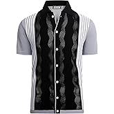 Mens Knit Striped Button Down Shirt Vintage Casual Short Sleeve Old Money Fashion Breathable Top