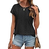 ATHMILE Tops for Women Trendy Short Sleeve Shirts Dressy Casual Cap Blouses with Curved Hem Summer Clothing