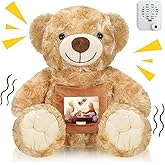 Leyndo Bear with Voice Recording Remembrance Stuffed Animal with Picture Recordable Messages Memorial for Valentine Day Bulk Shower Birthday Gift, Recording Gifts(14 Inch,Brown)