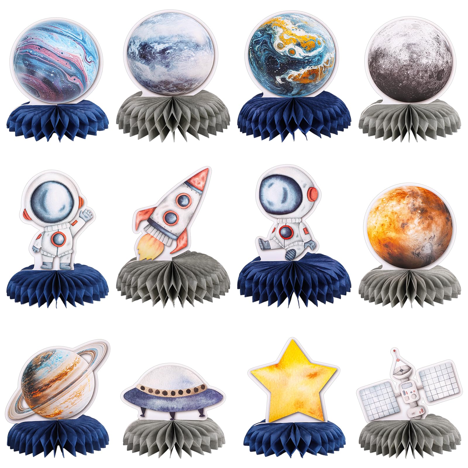 Photo 1 of 12 PCS Space Theme Party Decorations Outer Space Honeycomb Centerpieces Astronaut Birthday Party Decorations Table Centerpieces for Boys Kids Space Solar System Planets Baby Shower Party Supplies