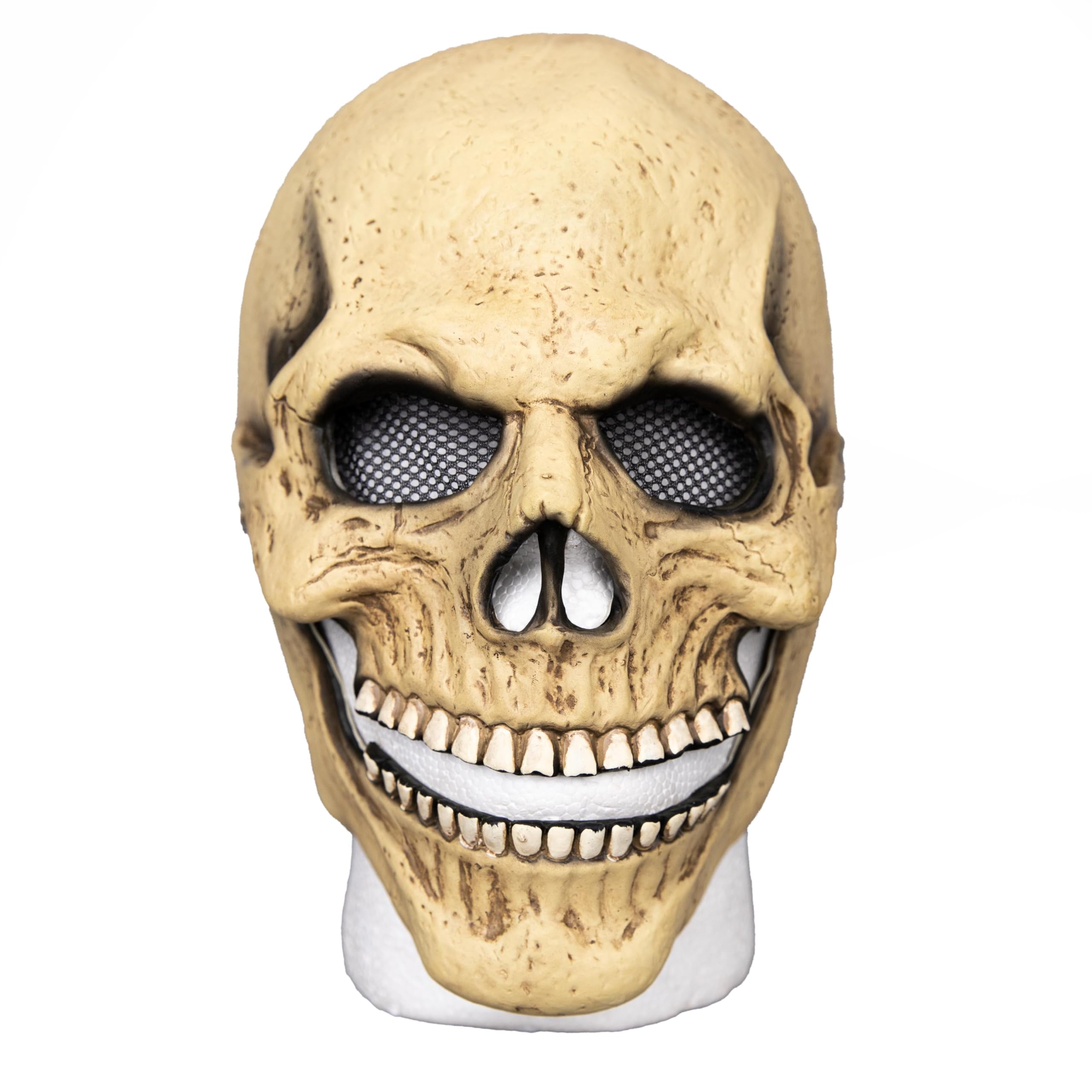 SHATCHI Skull Mask Creepy Halloween 3D Full Head Skull Latex Mask with Moving Jaw Mouth Scary Horror Zombie Face Grim Reaper Fancy Dress for Adults Party Cosplay Props