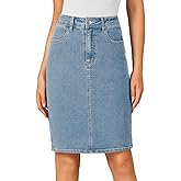 OPOIPIN Women's Casual Stretch High Waist Back Slit Denim Jean Knee Length Skirt