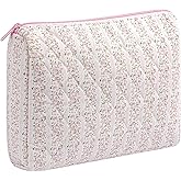 HHQQWZ Large Travel Makeup Bag Cosmetic Bag for Women Girls, Cute Large Floral Cotton Cosmetic Bag, Zipper Toiletry Bag Makeup Brushes Accessories Organizer Storage Bag (Pink Floral)