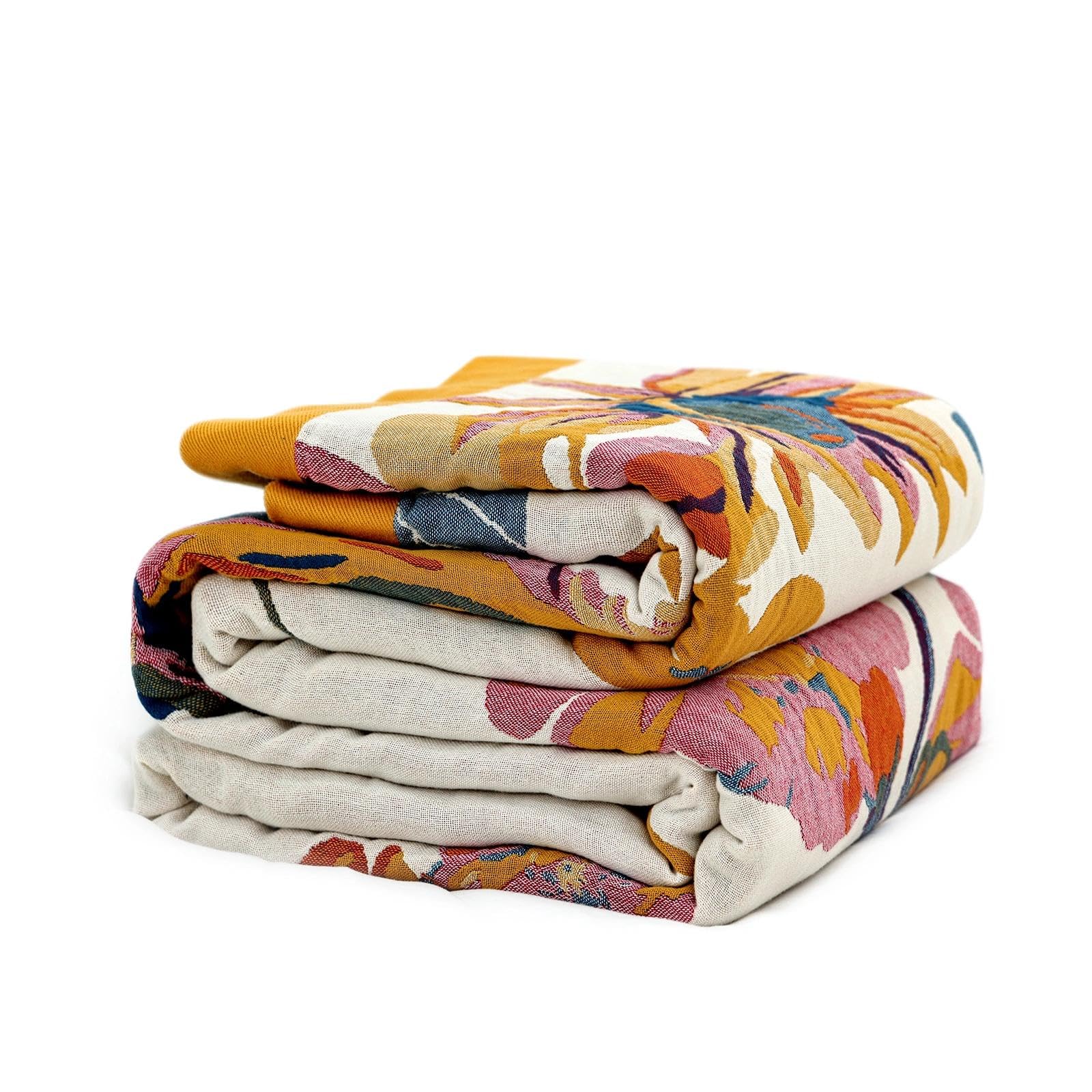 Boho Throw Blanket for Bed 100% Cotton Ultra Soft Rustic Quilt Floral Printed Farmhouse Decor Fall Bed Blankets,90"×98" All Season Rustic Throw for Sofa Couch Chair Image