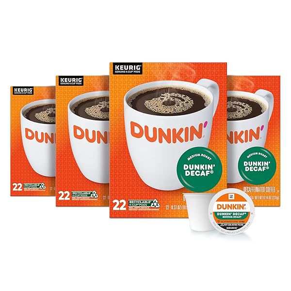 DUNKIN’ DECAF MEDIUM ROAST COFFEE, 22 PODS