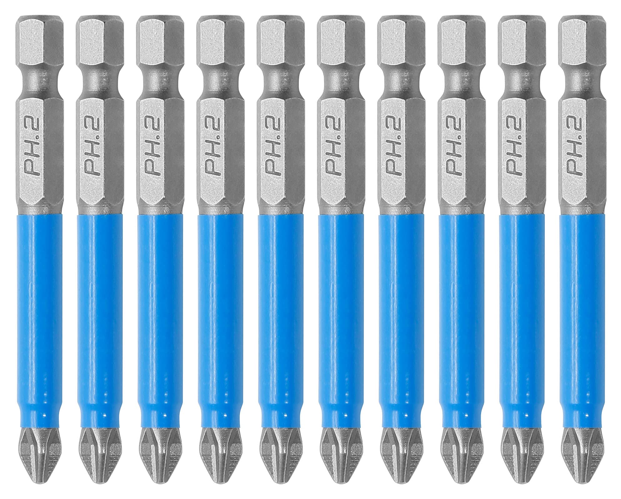 Cjueiom 10Pcs Magnetic PH2 Screwdriver Bits Set, Anti Slip Phillips Screwdriver Bits, Cross Head Electric Screwdriver Bits with 1/4" Hex Shank (PH2 x 65MM)
