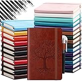 Estune Tree Small Notebooks Pen Leather Lined Pocket Subject Notebooks Hardcover Pocket Notepad Cute Ruled Leather Journals with Pen Holder for Men Women School Business, A6(Stylish Color,30 Set)