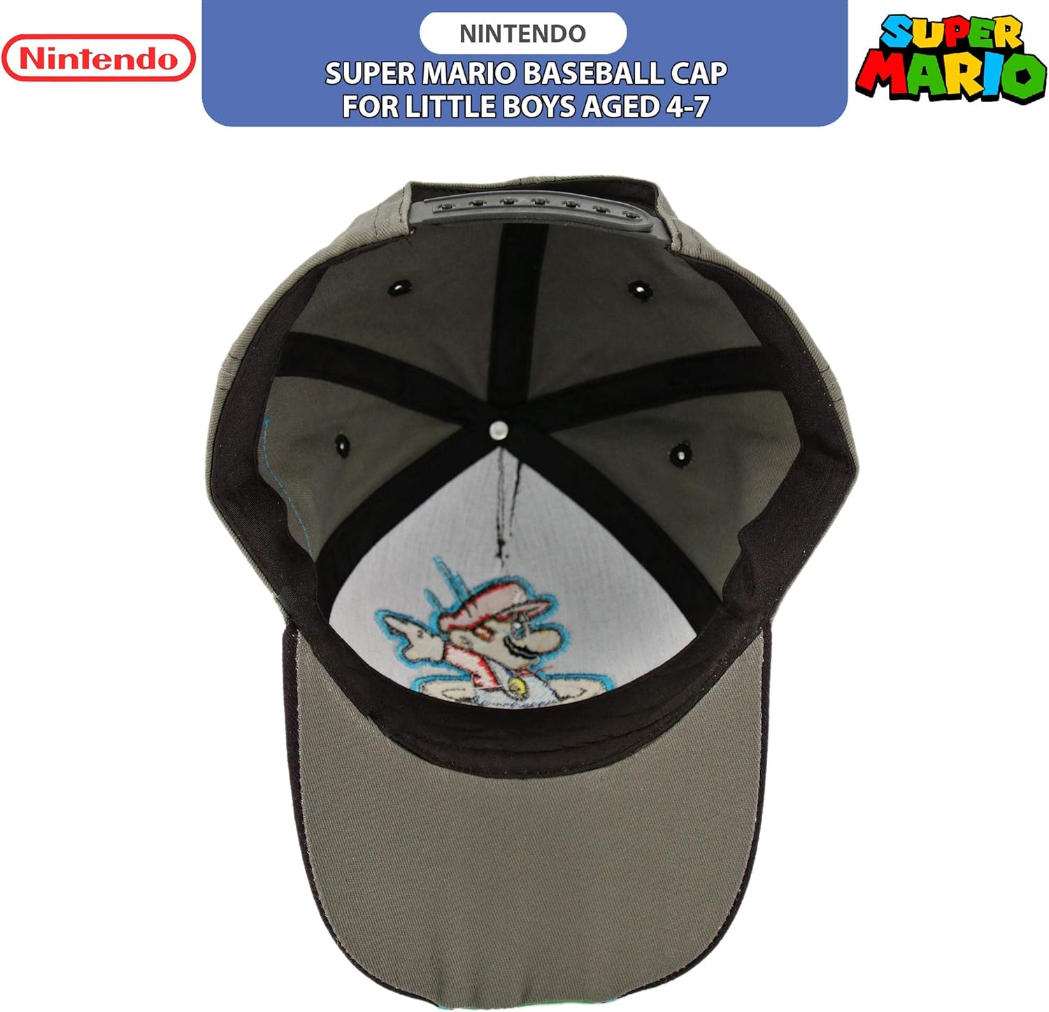 Nintendo Little Boys' Super Mario Character Baseball Cap, Black/Grey, Ages 4-7: Clothing