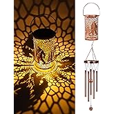 LIRAVENO Solar Wind Chimes for Outside - Bigfoot Gifts Metal Windchimes with Solar Lanterns Sasquatch Outdoor Hanging Decor Garden Patio Yard Decoratoin Christmas Birthday Gift for Women Mom Grandma