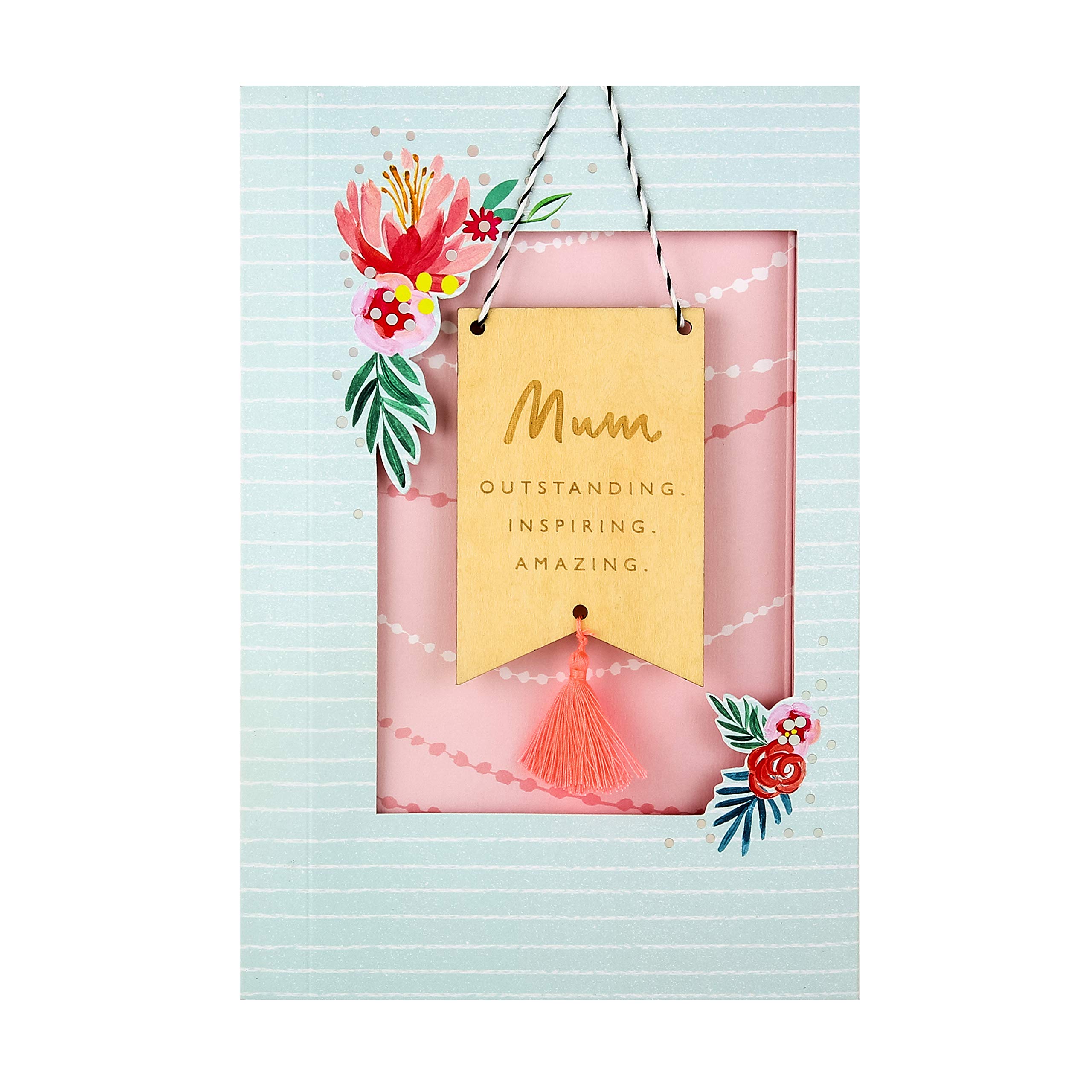 Hallmark Mothers Day Card for Mum, 3D & Pop Up, With Wooden Hanging Keepsake Decoration, Pink, Green, Blue