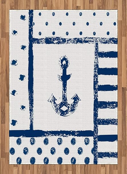 Abakuhaus Ancre Tapis Tisse A Plat Theme Marine Bateau Grunge