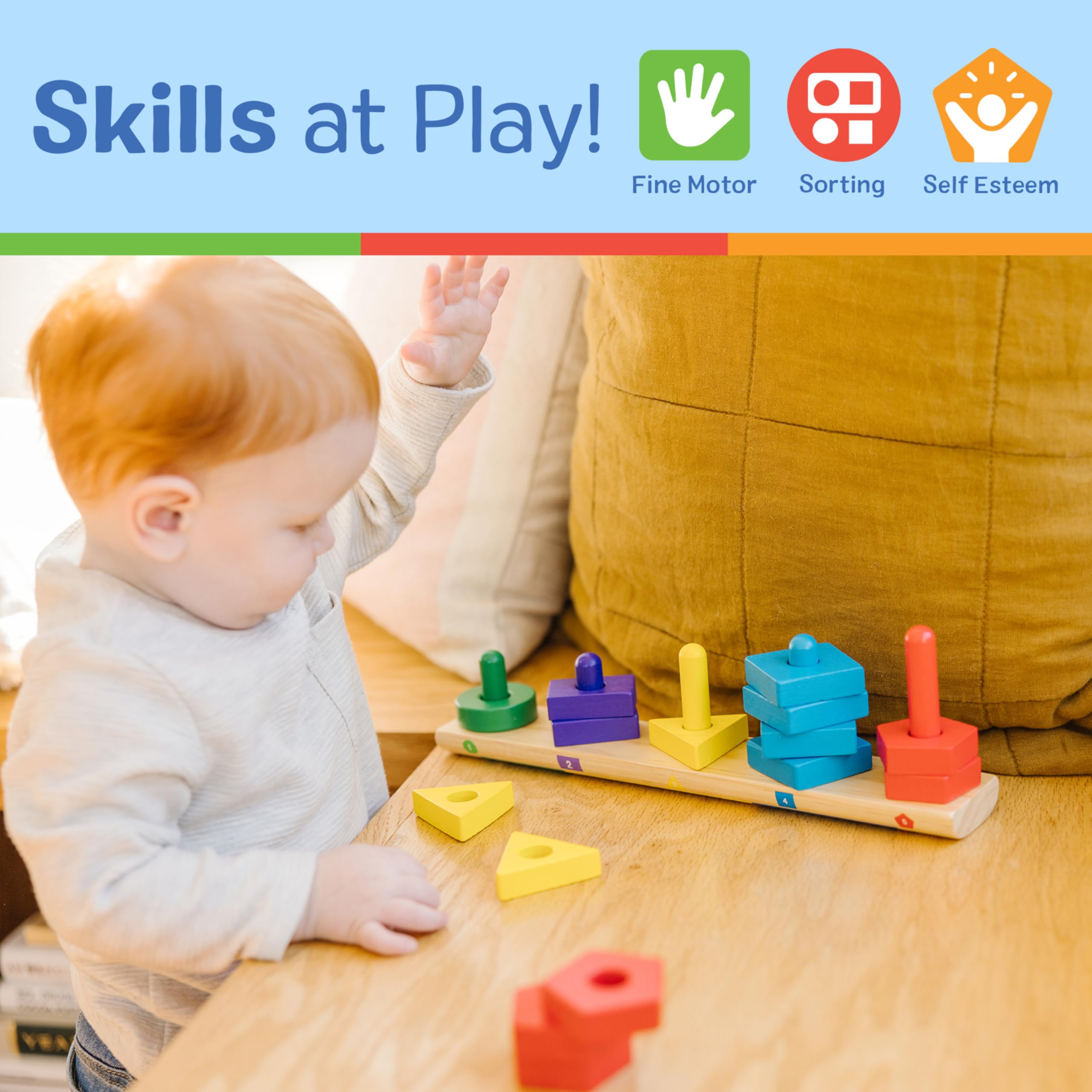 Melissa & Doug Stack and Sort Board - Wooden Educational Toy With 15 Solid Wood Pieces