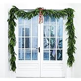 12FTx1 Extra Full Christmas Garland Real Touch Norfolk Pine Garland Faux Greenery Garlands Christmas Decorations Norfolk Pine Garlands for Stairs, Railing,Table Holiday Seasonal Indoor Mantle Decor