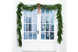 VERSACHARM 12FTx1 Extra Full Christmas Garland Real Touch Norfolk Pine Garland Faux Greenery Garlands Christmas Decorations Norfolk Pine Garlands for Stairs, Railing,Table Holiday Seasonal Indoor Mantle Decor