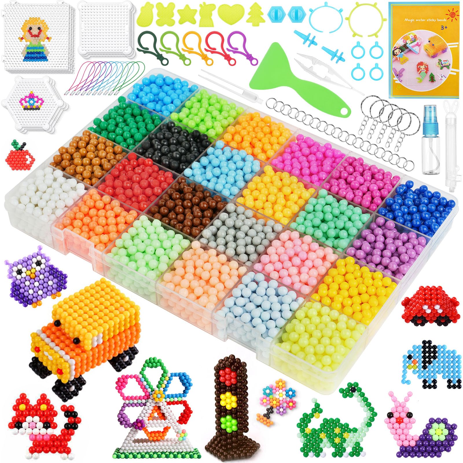 AUAUY Children's Water Fuse Beads Kit, Water Beads Refill Set, 4800 Magic Water Craft Beads 24 Colours, DIY Magic Water Beads for Children Beginners DIY Toys