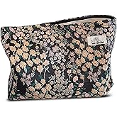 HAPPYHEIDI Women Aesthetic Makeup Bag With Compartment Accessory Zipper Pouch for Cosmetics Travel, Purse Organizer, Embroidery Lucky Flowers Black