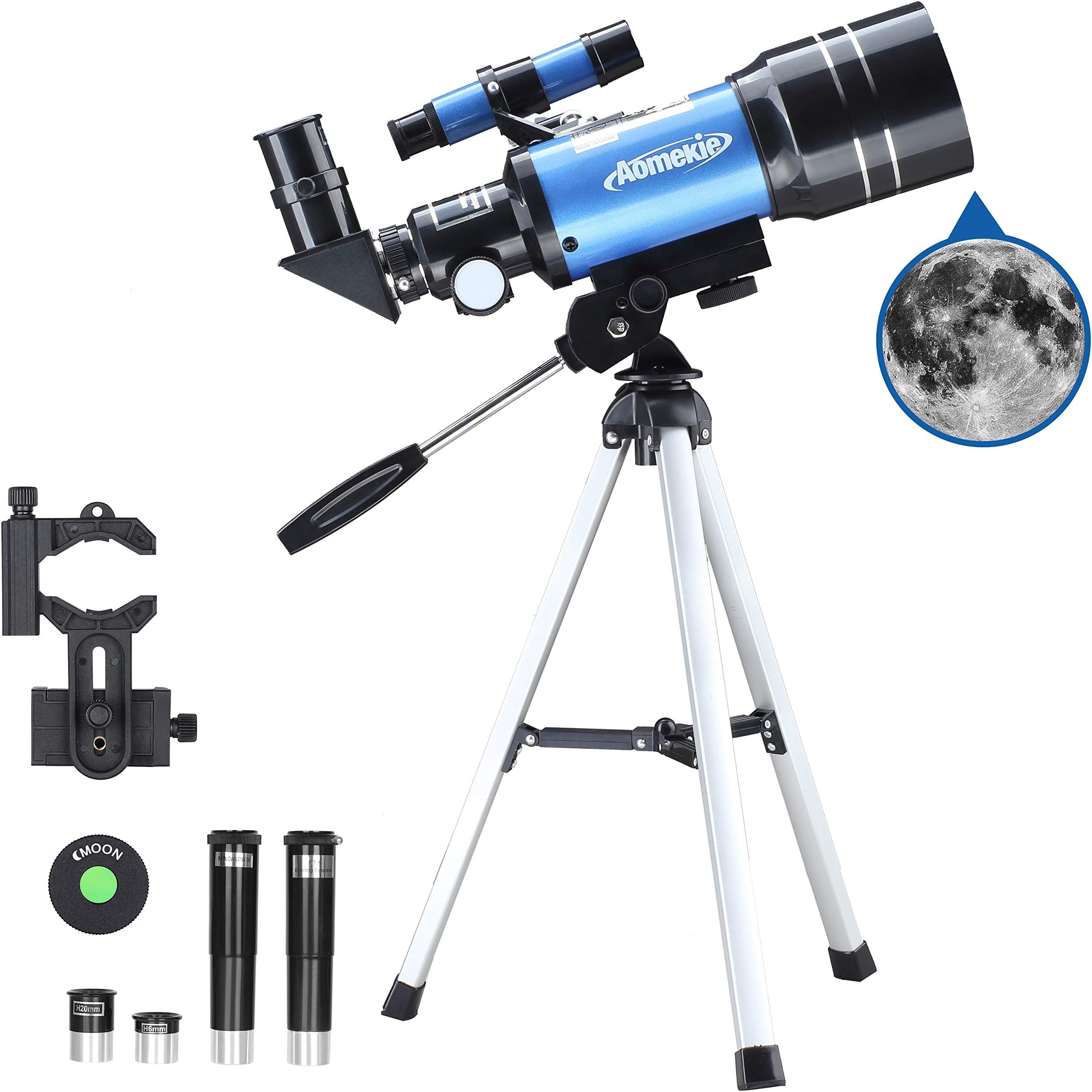Aomekie Telescope for Kids Beginners 70mm Astronomical Telescope with Phone Adapter Barlow Erecting Eyepiece and Moon Filter for Moon Star Gazing