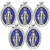 Needzo Blue Enameled Miraculous Medals, Premium Double Sided Silver Tone Pendants, Made in Italy, 1 Inch (Pack of 5)