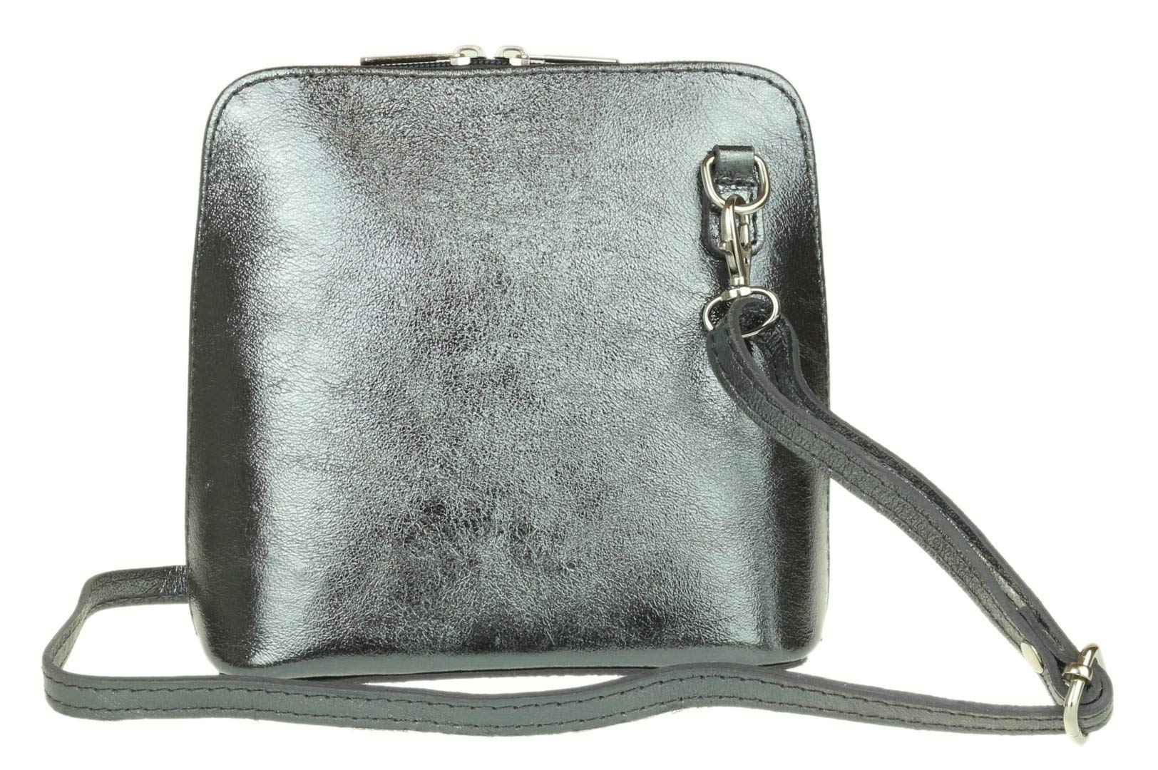Girly Handbags Womens Metallic Genuine Leather Cross Body Shoulder Bag - Pewter