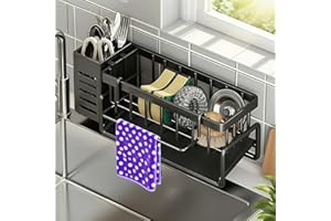 Kitchen Sink Sponge Holder – Stainless Steel Sink Organizer with Brush Holder and Self-Draining Tray, Rust-Proof Storage for 