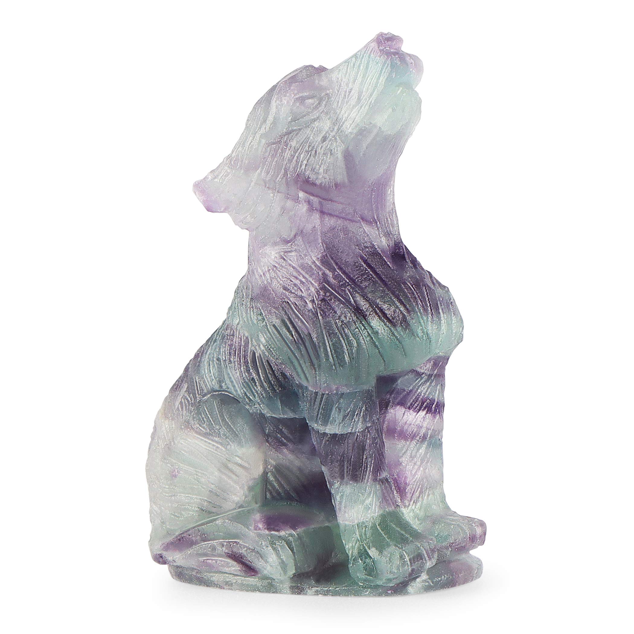 Artistone Rainbow Fluorite Crystal Wolf Animal Carvings Statue 2 Inch Gemstone Wolf Carved Figurine Healing Crystals Art Gifts Home Decor