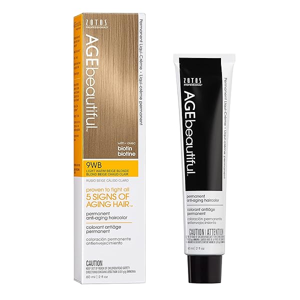AGE BEAUTIFUL PERMANENT HAIR COLOR DYE LIQUI CREME | 100% GRAY COVERAGE | ANTI-AGING HAIRCOLOR | BIOTIN FOR THICKER, FULLER HAIR | PROFESSIONAL SALON COLORING | 9WB LIGHT WARM BEIGE BLONDE