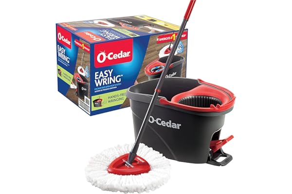 O-Cedar EasyWring Microfiber Spin Mop, Bucket Floor Cleaning System, Red, Gray, Standard