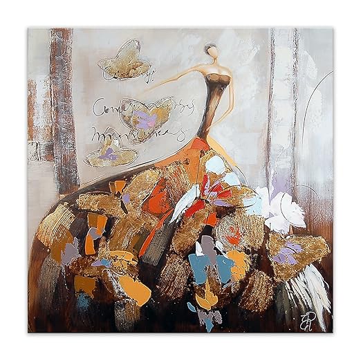 title=Arte dal Mondo Donna con farfalle quadro figurativo moderno dipinto a mano su