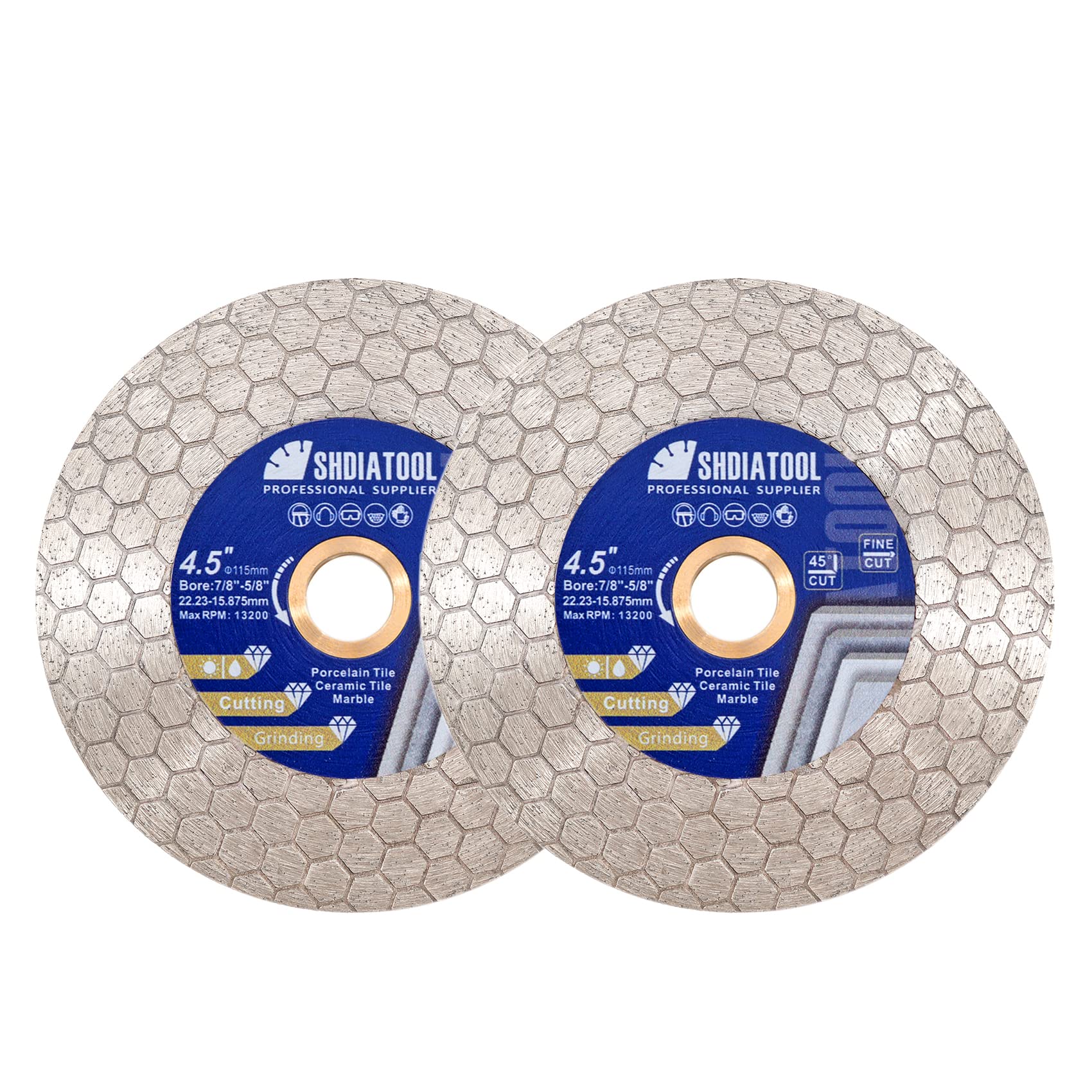 SHDIATOOL Tile Diamond Saw Blade Cutting Disc Wheel 4.5in/115mm 2pcs Cutting and Grinding Porcelain Tile Granite Marble Ceramic Masonry